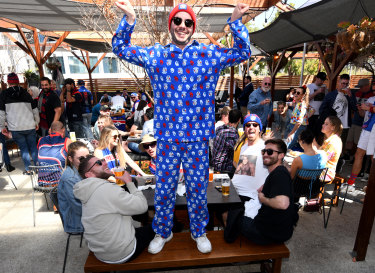 PJ lover Damien Giglia rocks Western Bulldog jammies.