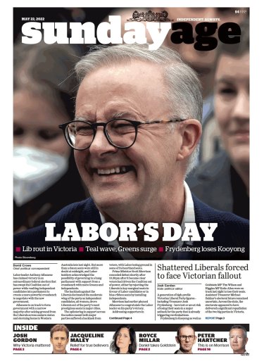The first page of The Sunday Age.