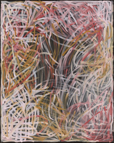 Emily Kame Kngwarreye, 1910-1996, Untitled - Yam Dreaming 1996, synthetic polymer paint on canvas, 121 x 152 cm.