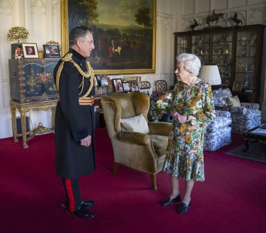 The Queen receives General Nick Carter in Windsor Castle’s Oak Room.