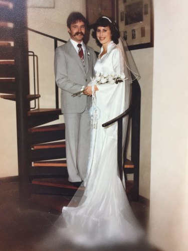Lynda and Mark Thompson's wedding day photo from 1981.