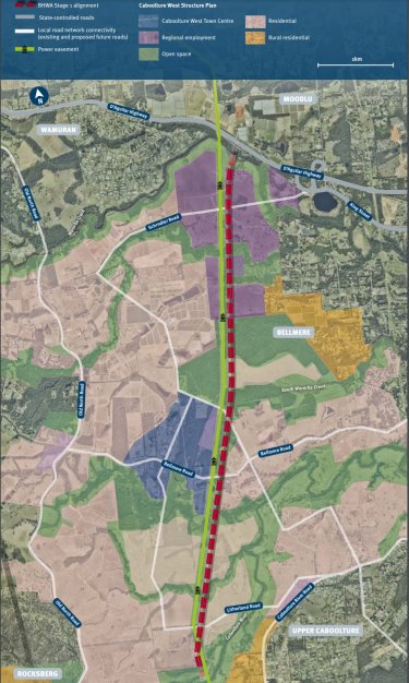This map shows where the proposed new Caboolture West town centre would be located on Bellmere Road.