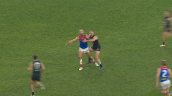Commentators were left stunned when umpires paid a free kick against Melbourne's Jacob van Rooyen during their loss to Carlton.