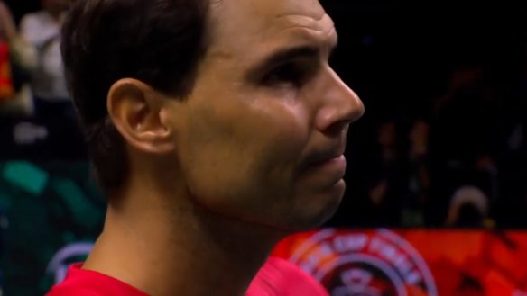 Rafael Nadal is overcome with emotion as the Dutch eliminate the Spaniards in the quarterfinals of the Davis Cup - ending his professional tennis career.