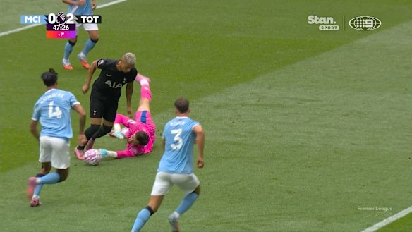 James Trafford makes a mess at the back which leads to Tottenham's second goal.