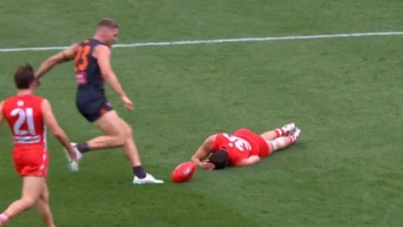 Callum Brown elected to bump Swan Tom McCartin in this scary incident.