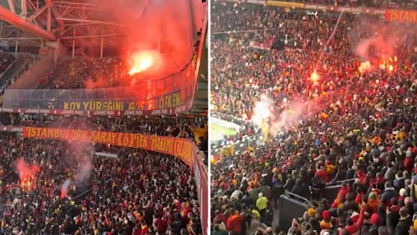 Wild scenes force a temporary suspension in play during the Istanbul derby.