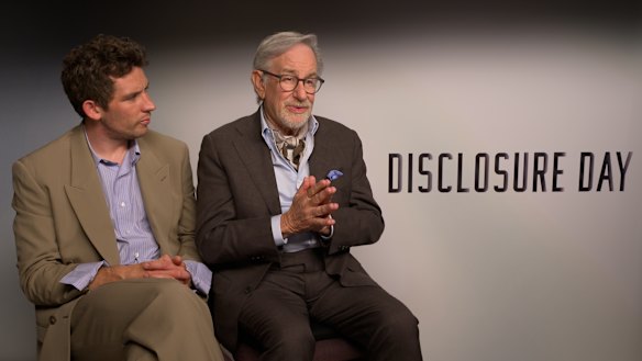 Josh O'Connor, Emily Blunt and Eve Hewson talk aliens, conspiracy theories and truth with director Steven Spielberg.