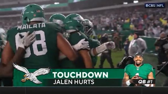 Jordan Mailata put on a massive block in overtime to allow Philadelphia Eagles quarterback Jalen Hurts a clean path to a touchdown
