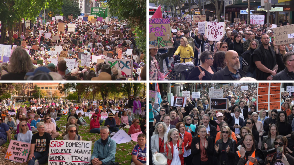 The prime minister has joined tens of thousands of people demanding an end to domestic violence against women.