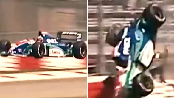 Rubens Barrichello suffered the first massive crash of the 1994 San Marino Grand Prix weekend during Friday qualifying.