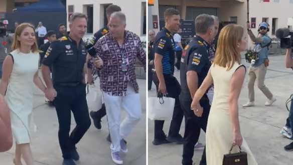 Christian Horner walked hand-in-hand through the Bahrain Grand Prix paddock with wife Geri after he was cleared of inappropriate behaviour by an independent barrister, although a dossier of screenshots have been leaked to media.