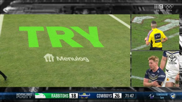 The Cowboys were awarded an eight-point try attempt after Dion Teaupa was sent to the sin bin for a high shot on Valentine Holmes.