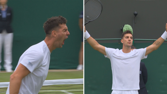 Aussie fan favourite Thanasi Kokkinakis stunned Wimbledon by taking five sets, and four and a half hours across two days to beat the 17th seed.