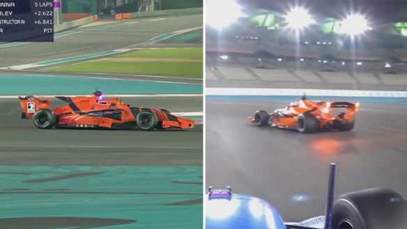 The first Abu Dhabi Autonomous Racing League feature event was decided by a bizarre incident on the final lap.