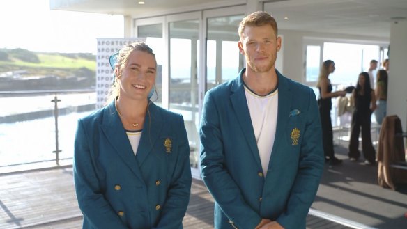 Australia unveils its 2024 Olympic Games uniforms at a special event at Clovelly Beach.