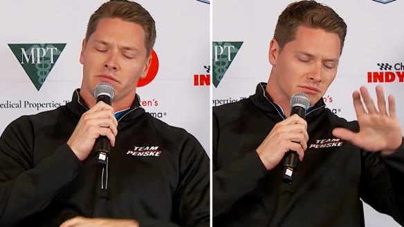 Reigning Indianapolis 500 champion Josef Newgarden blinked back tears as he accepted blame for manipulating the push-to-pass system.