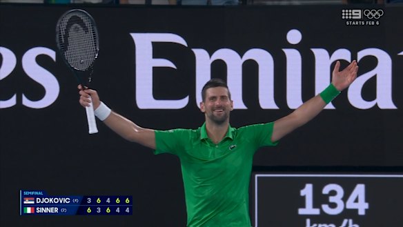 Novak Djokovic defeats Jannik Sinner to seal his spot in the Australian Open final.