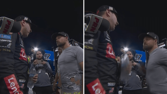 Ricky Stenhouse Jr threw the first punch in an off-track brawl after Kyle Busch took him out of the NASCAR All Star Race.
