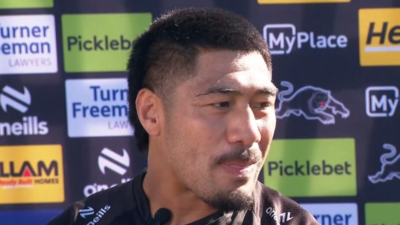 Moses Leota reacts to Canberra's off-field issues in Las Vegas as Penrith prepare to kick off their NRL season on Sunday (AEDT).