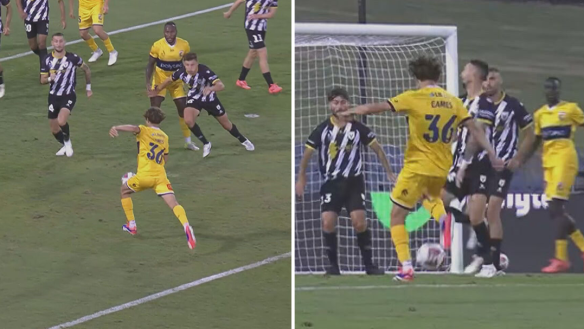 Haine Eames slots home a goal to become Central Coast's youngest ever goalscorer.