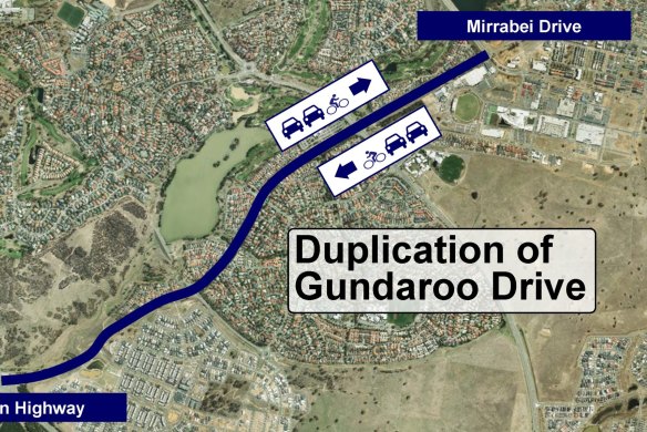 The stage one of Gundaroo Drive duplication from Mirrabei Drive to the Barton Highway is expected to be completed later this year.