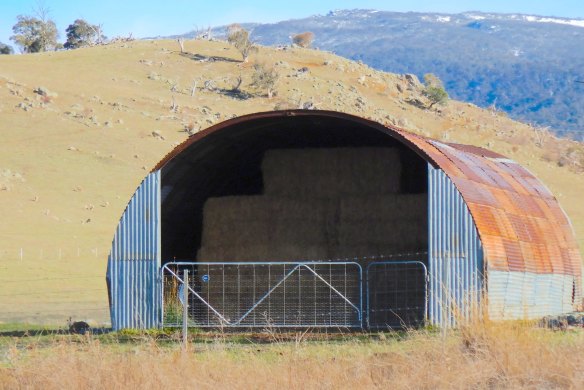 The hay shed beside Kosciuszko Road, north-west of Jindabyne.