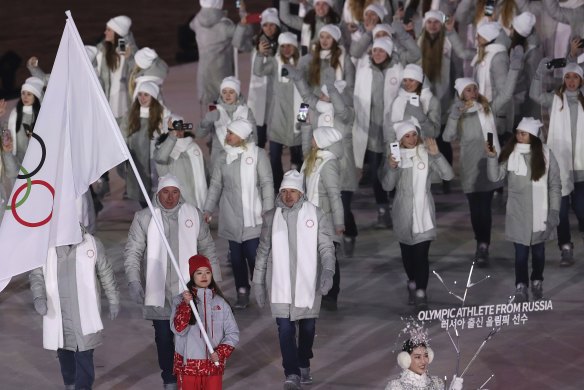 Red hot: Athletes from Russia are competing under the Olympic flag after the nation was banned due to widespread doping.