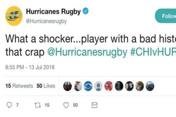 The subsequently deleted Hurricanes tweet.