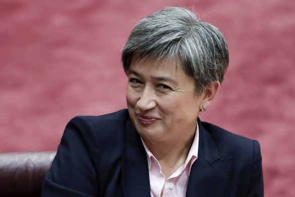 Labor Senate leader Penny Wong during a lighter moment. 