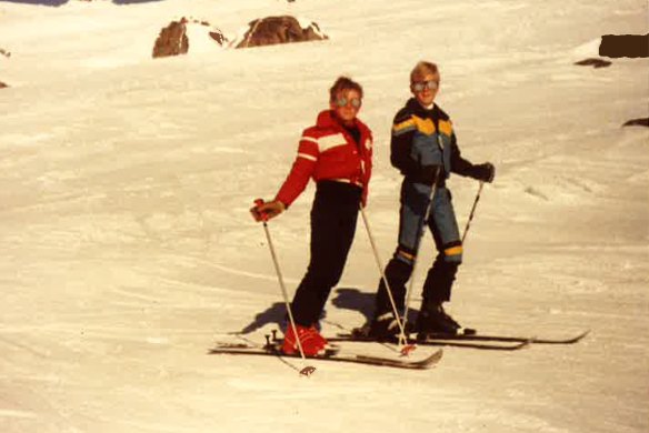 Peteris skiing with a school friend at Perisher Valley in 1983.