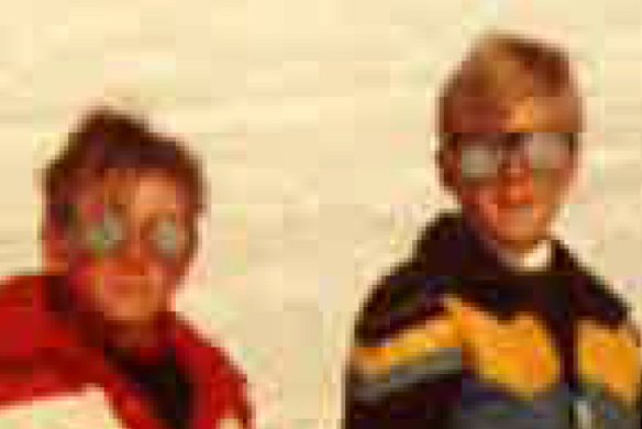 Peteris skiing with a school friend at Perisher Valley in 1983.