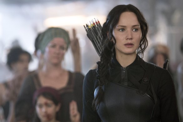 Jennifer Lawrence as the straight shooter Katniss in The Hunger Games.