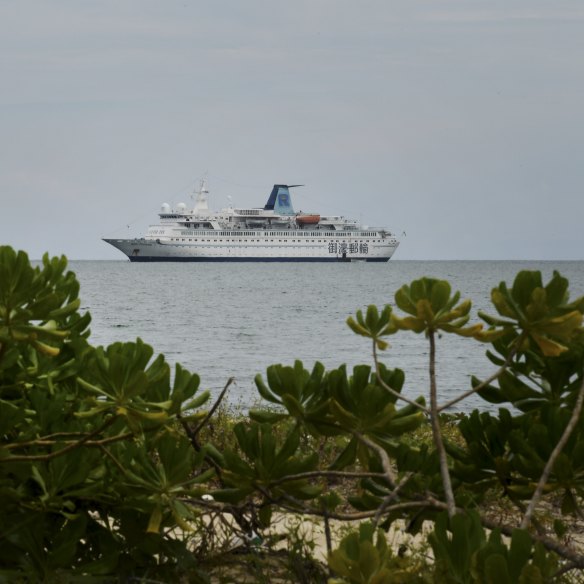 Casino ship Rex Fortune moored off Ream National Park. 