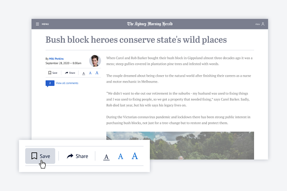 Readers will have the ability to save any story across our websites.