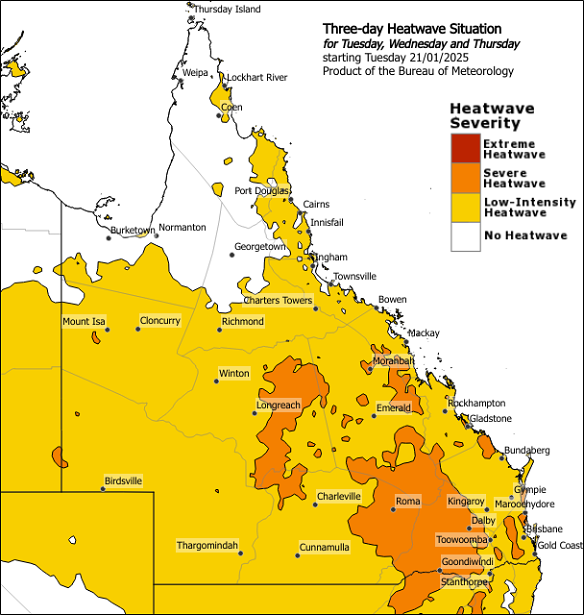 The Bureau of Meteorology has issued a heatwave warning for much of Queensland, including Brisbane.