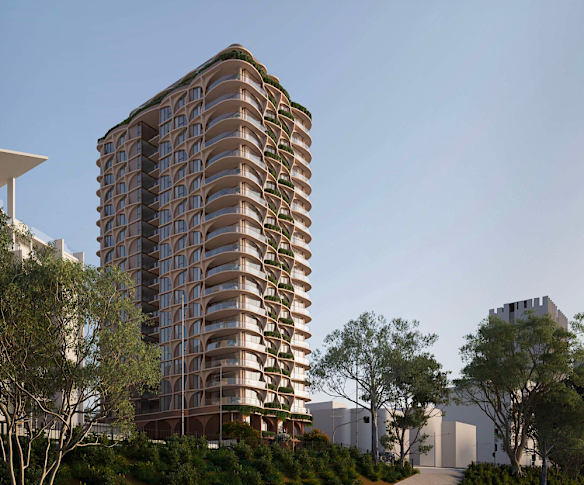 An artist impression of the proposed “Bloom” tower on the Brisbane River in Auchenflower, which would be built by developer Joe Adsett Architects. 