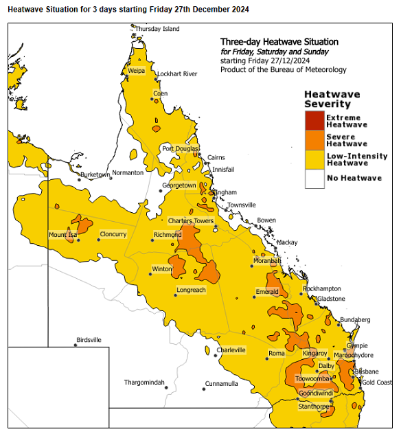 A heatwave warning has been issued across vast parts of Queensland. 