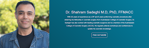 Advertising on the Elinay website from 2020 that outlined some qualifications the Medical Board said Shahram Sadeghi did not have. 