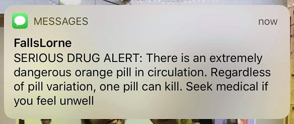 The text message alert received by patrons at Lorne Falls Festival.