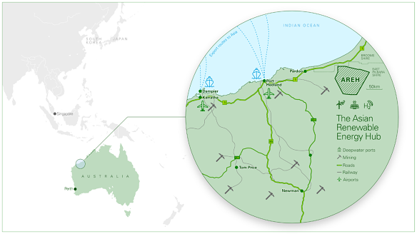 The Asian Renewable Energy Hub would cover 6500 square kilometres.