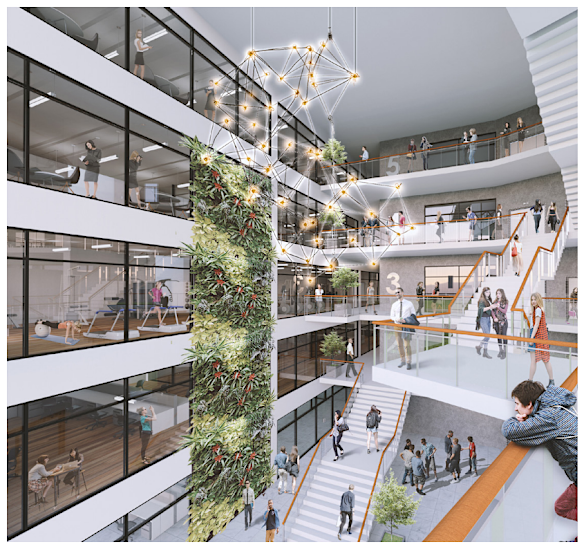 Concept designs for an office tower refurbished as a school spread a P-12 school across 11 storeys.