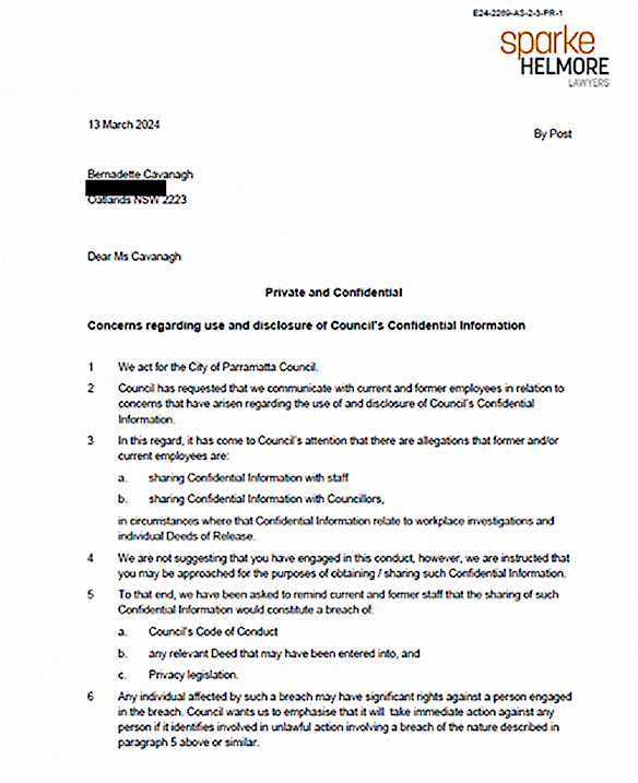 A legal letter sent to staff who had left the organisation with a deed.