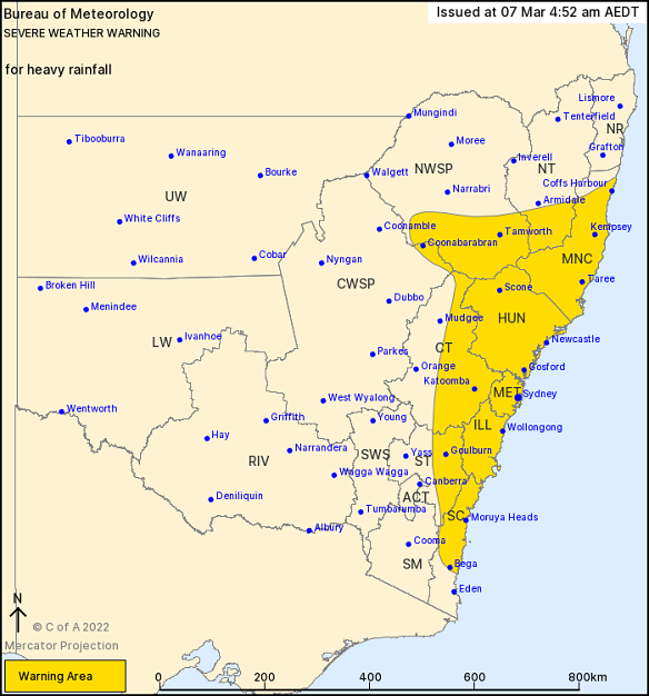 A severe weather warning has been issued for the majority of eastern NSW. 