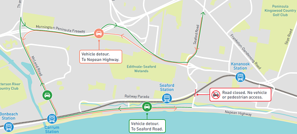 Detour for Seaford Road and Railway Parade until September 28.