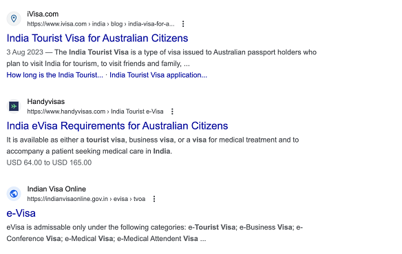 A Google search will return a choice of unofficial websites to lodge a visa application.