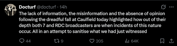 John Rothfield, known as “Dr Turf”, took to social media to air his displeasure with the coverage of the fatal fall in the Caulfield Cup.