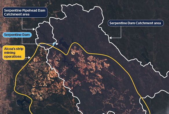 Alcoa mining has moved deeper and deeper into the Serpentine Dam water catchment area.