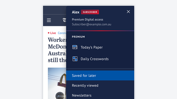 Readers will be able to find saved stories via the user menu.