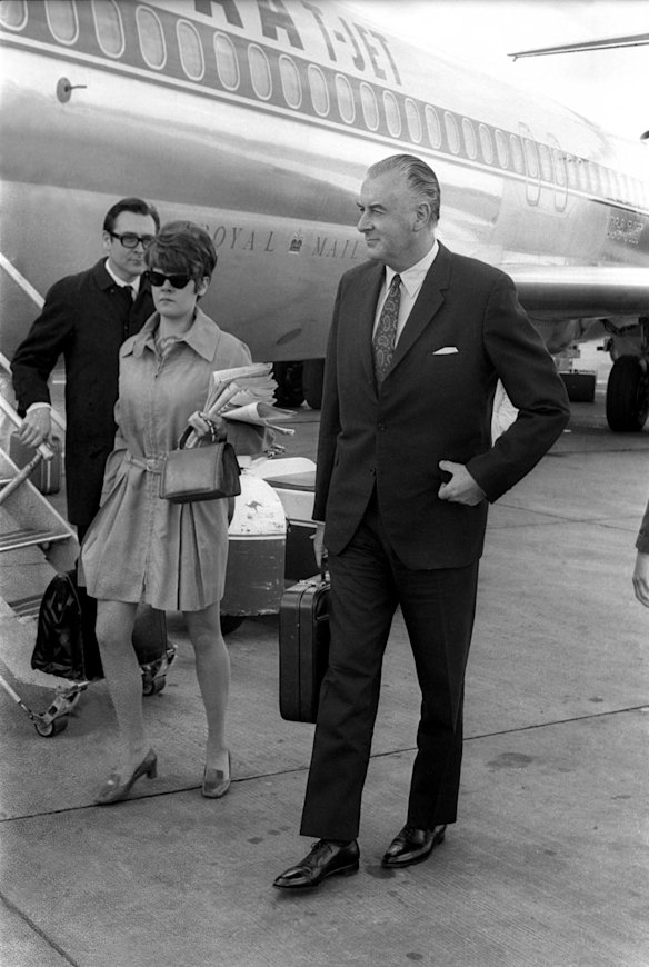 Mr Gough Whitlam arrives at Melbourne for the Dandenong by-election.